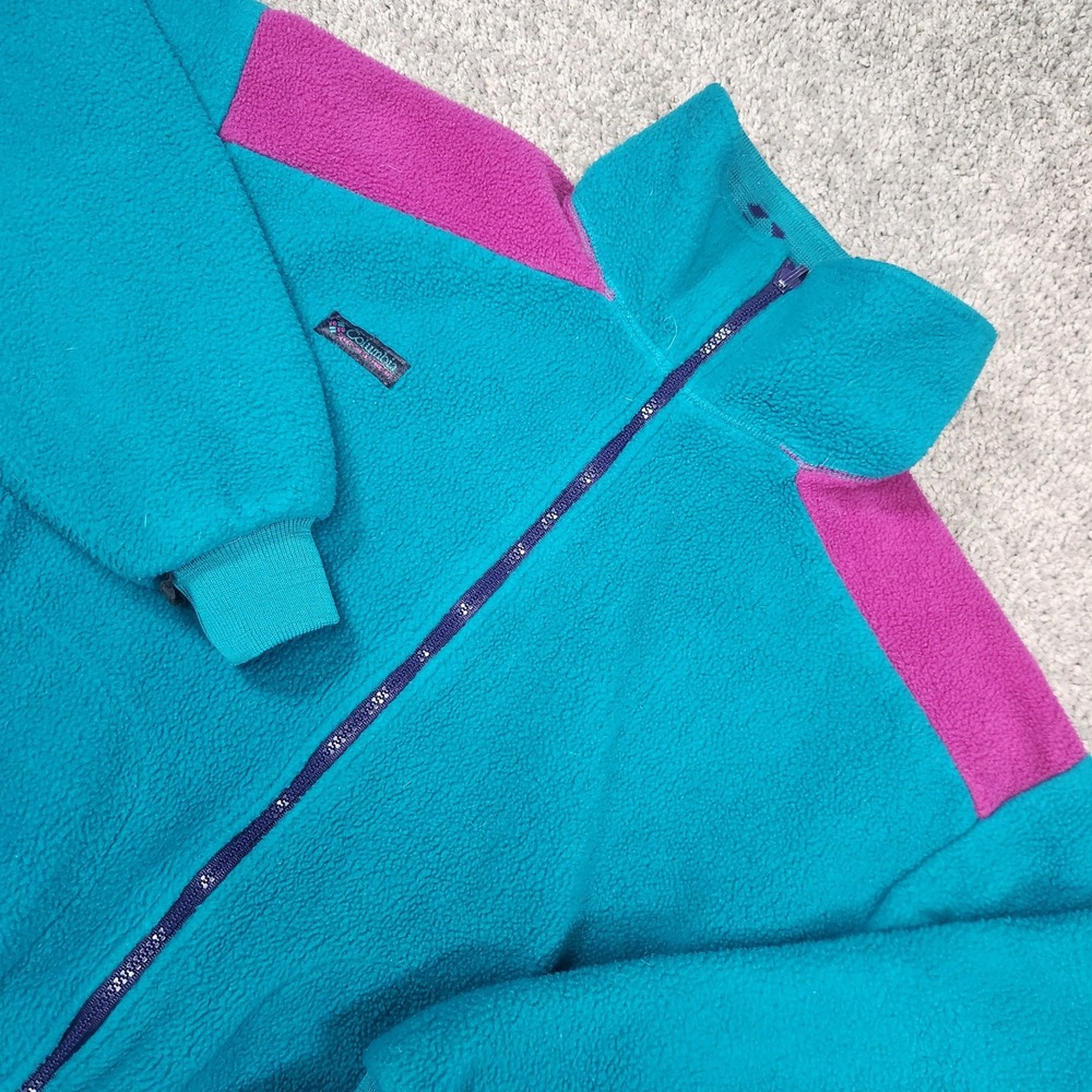Vtg Columbia Fleece Jacket Womens Large 90s‎ Teal Purple Retro USA Colorblock